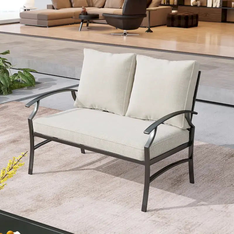 Uixe Outdoor Patio Upholstered All-Weather Loveseat with Cushions