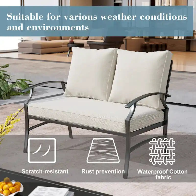Uixe Outdoor Patio Upholstered All-Weather Loveseat with Cushions