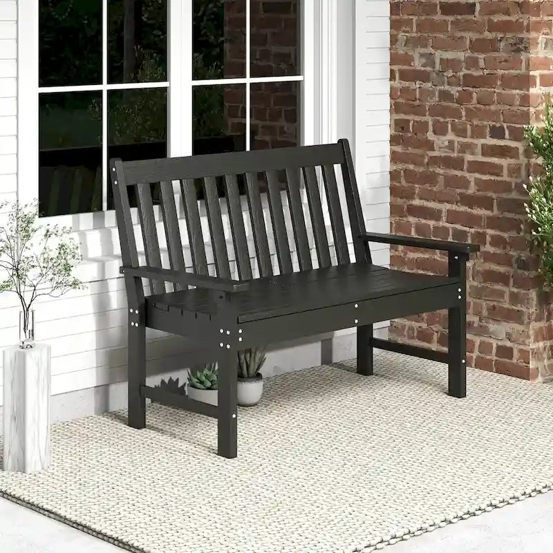 Gymax Garden Bench All-Weather HDPE 2-Person Outdoor Bench for Front