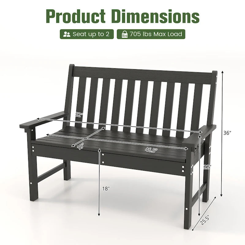 Gymax Garden Bench All-Weather HDPE 2-Person Outdoor Bench for Front