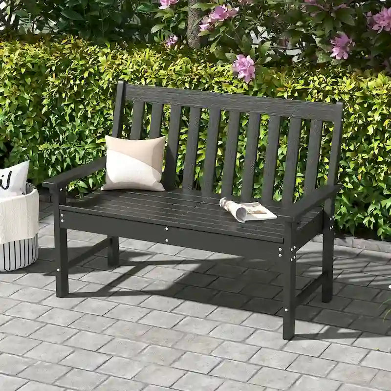 Gymax Garden Bench All-Weather HDPE 2-Person Outdoor Bench for Front