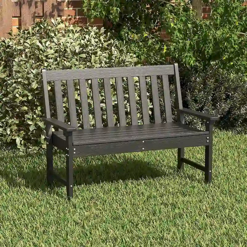 Gymax Garden Bench All-Weather HDPE 2-Person Outdoor Bench for Front