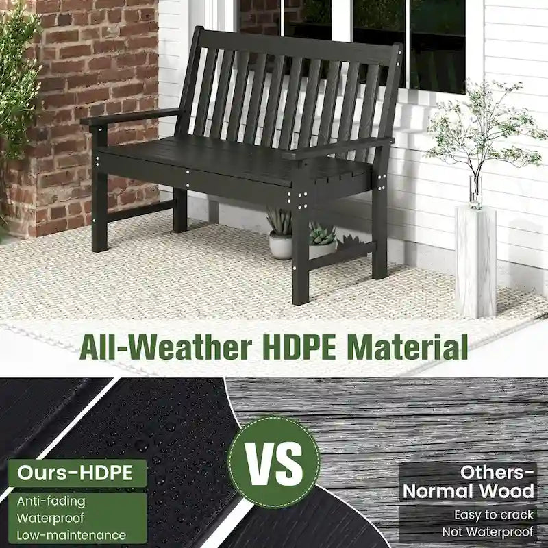 Gymax Garden Bench All-Weather HDPE 2-Person Outdoor Bench for Front