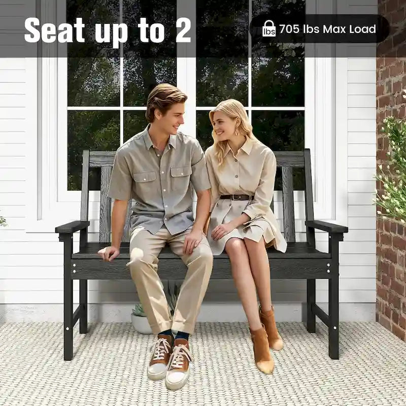 Gymax Garden Bench All-Weather HDPE 2-Person Outdoor Bench for Front