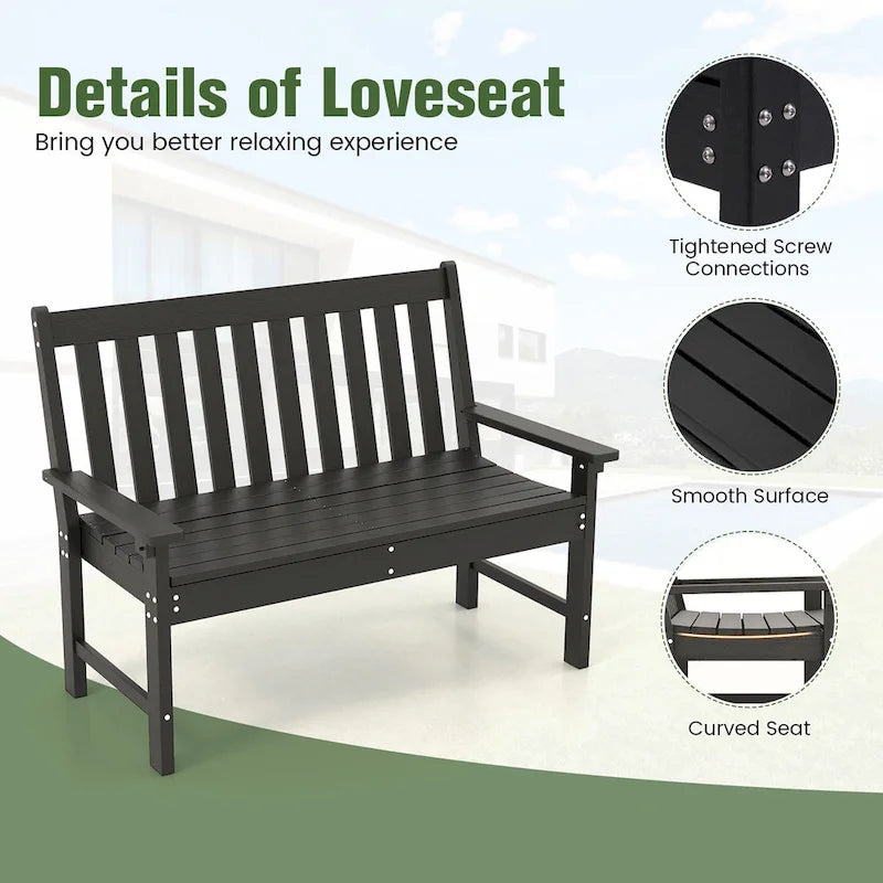 Gymax Garden Bench All-Weather HDPE 2-Person Outdoor Bench for Front