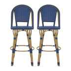 Gomy Outdoor Barstool Char Set of 2, Blue Wicker Woven, Brown Aluminum