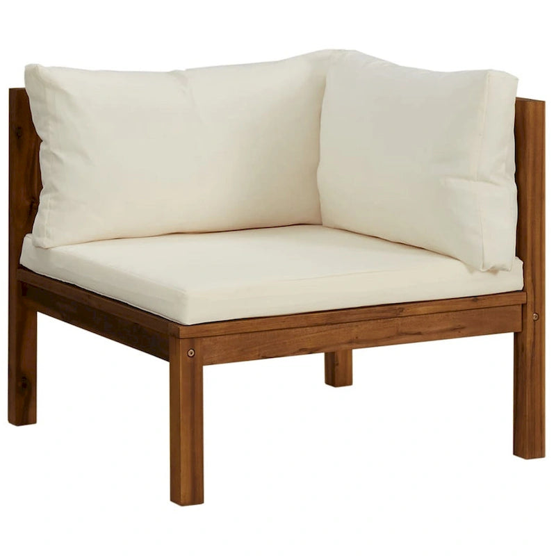 Lave 6pc Outdoor Modular L Sofa Set, Ivory, Brown Wood Coffee Table
