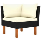 3pc Outdoor Modular Corner Sofa Set, Black Poly Rattan Ivory Polyester