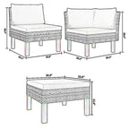 3pc Outdoor Modular Corner Sofa Set, Black Poly Rattan Ivory Polyester