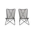 Lymi Outdoor Accent Chair Set of 2, Rattan Woven, Gray Geometric Base