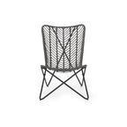 Lymi Outdoor Accent Chair Set of 2, Rattan Woven, Gray Geometric Base