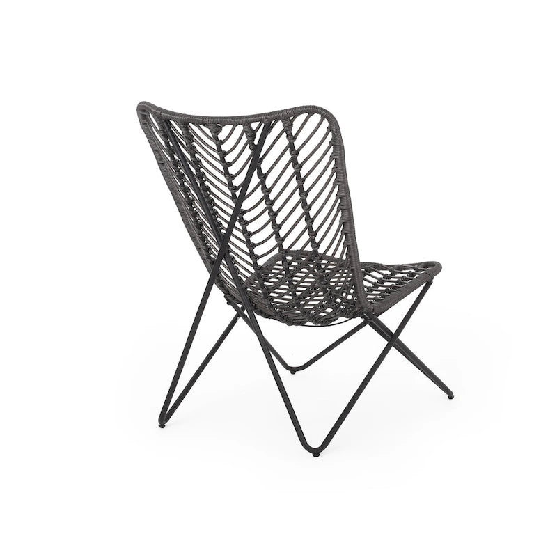 Lymi Outdoor Accent Chair Set of 2, Rattan Woven, Gray Geometric Base