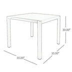 Kimi Outdoor Dining Table, Dark Gray Glass Top, Metal Frame, Square 35 Inch