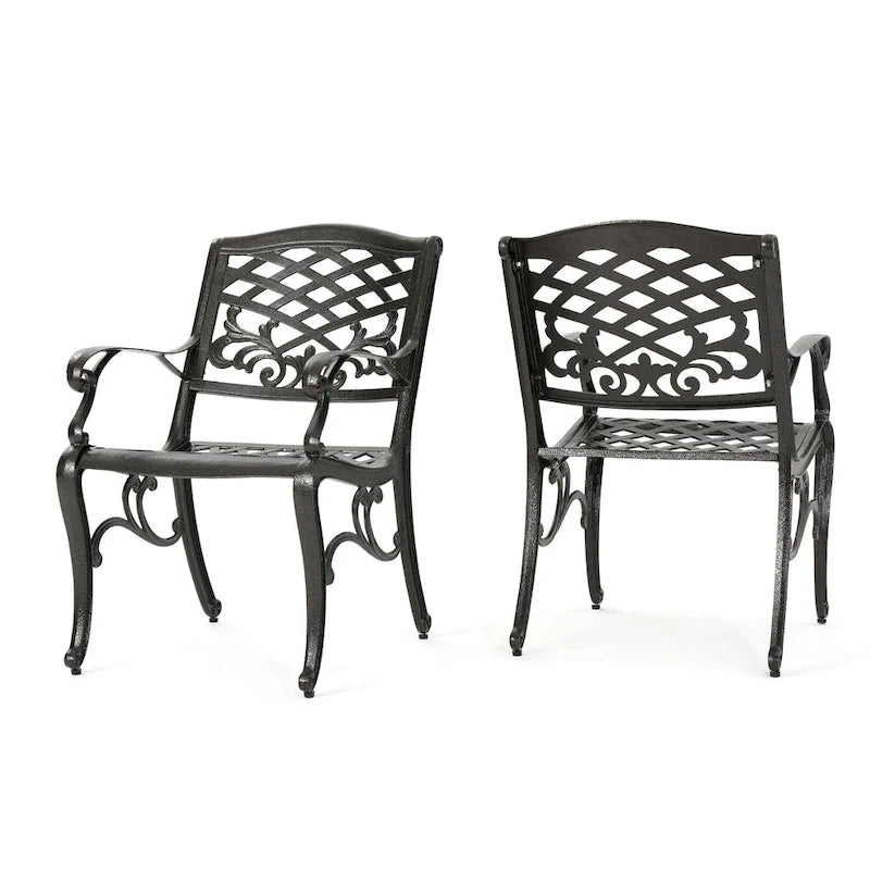 Toni Outdoor Armchair Set of 2, Cabriole, Scrolled Lattice Bronze Aluminium