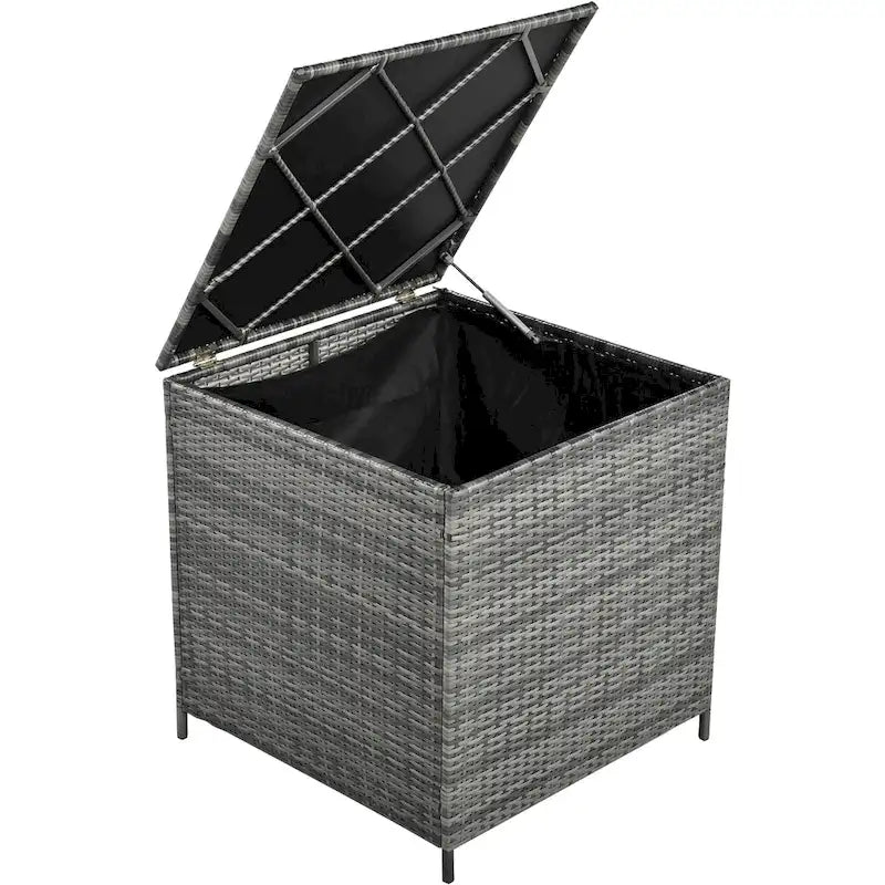 6 Piece Outdoor Furniture Set, All Weather Patio Conversation Set, Rattan Sofa Set with Storage Box and Tempered Glass Table