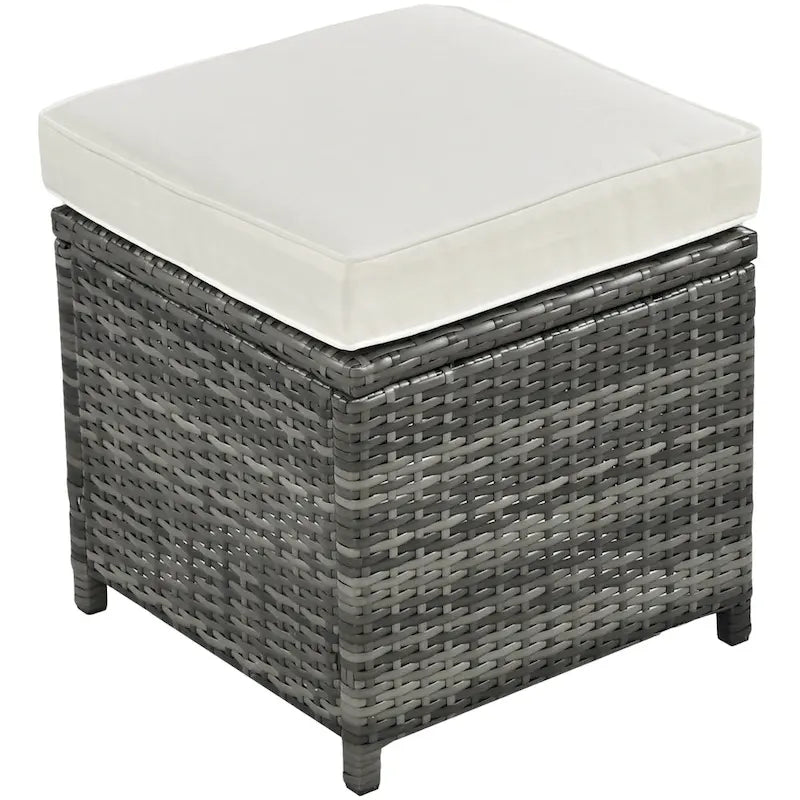 6 Piece Outdoor Furniture Set, All Weather Patio Conversation Set, Rattan Sofa Set with Storage Box and Tempered Glass Table