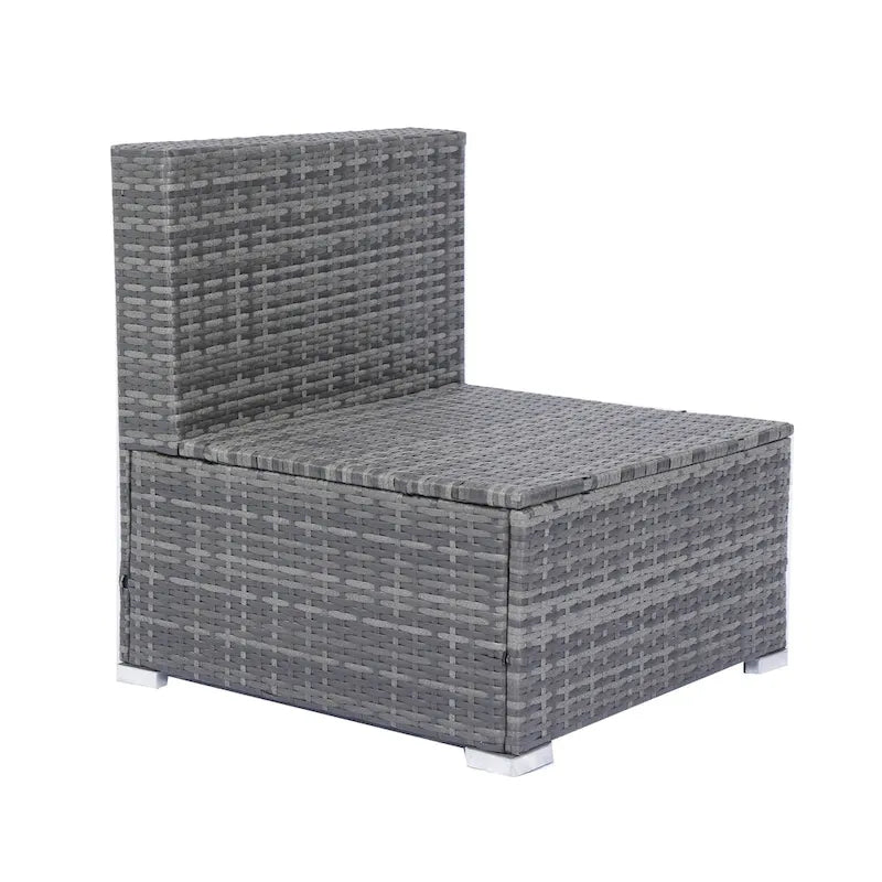 8 Pcs Patio L-Shaped Sectional Sofa Set, Outdoor Wicker Rattan Furniture Set with One Storage Box Under Seat and Coffee Table