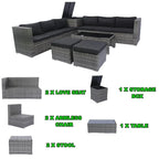 8 Pcs Patio L-Shaped Sectional Sofa Set, Outdoor Wicker Rattan Furniture Set with One Storage Box Under Seat and Coffee Table