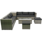 8 Pcs Patio L-Shaped Sectional Sofa Set, Outdoor Wicker Rattan Furniture Set with One Storage Box Under Seat and Coffee Table