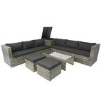 8 Pcs Patio L-Shaped Sectional Sofa Set, Outdoor Wicker Rattan Furniture Set with One Storage Box Under Seat and Coffee Table