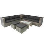 8 Pcs Patio L-Shaped Sectional Sofa Set, Outdoor Wicker Rattan Furniture Set with One Storage Box Under Seat and Coffee Table