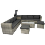 8 Pcs Patio L-Shaped Sectional Sofa Set, Outdoor Wicker Rattan Furniture Set with One Storage Box Under Seat and Coffee Table