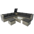 8 Pcs Patio L-Shaped Sectional Sofa Set, Outdoor Wicker Rattan Furniture Set with One Storage Box Under Seat and Coffee Table