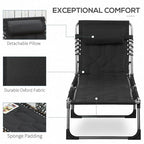 Outsunny Padded Folding Chaise Lounge Chair, Outdoor 6-Level Reclining Camping Tanning Chair with Headrest for Beach, Patio