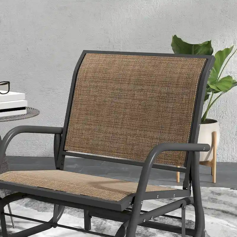 Outsunny Porch Glider Set of 2 with Breathable Mesh, Curved Armrests and Steel Frame for Garden, Poolside, Backyard, Balcony