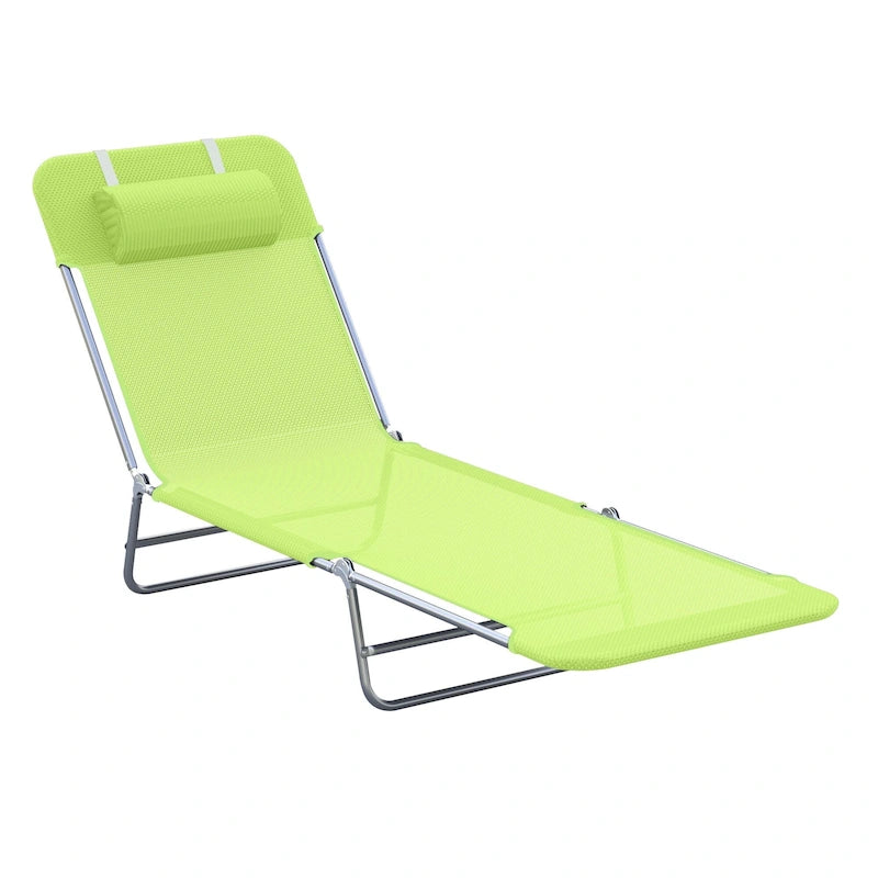 Outsunny Folding Chaise Lounge Pool Chairs with Pillow, Reclining Back & Breathable Mesh for Beach, Yard, and Patio