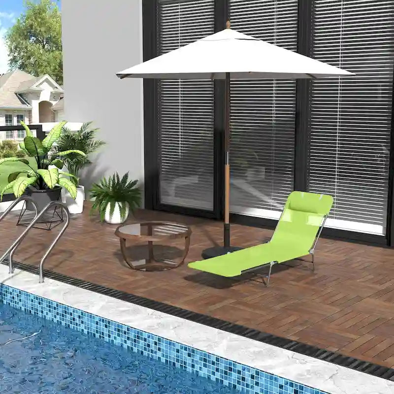 Outsunny Folding Chaise Lounge Pool Chairs with Pillow, Reclining Back & Breathable Mesh for Beach, Yard, and Patio