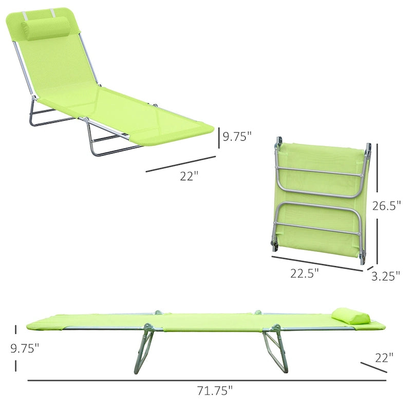 Outsunny Folding Chaise Lounge Pool Chairs with Pillow, Reclining Back & Breathable Mesh for Beach, Yard, and Patio