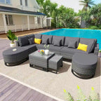 7 Pieces Outdoor Wicker Sofa Set, Rattan Conservation Sectional Free Combination Set, Patio Furniture Sets with Coffee Table