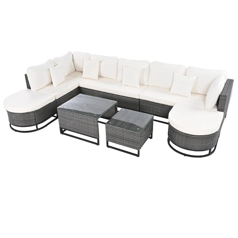 7 Pieces Outdoor Wicker Sofa Set, Rattan Conservation Sectional Free Combination Set, Patio Furniture Sets with Coffee Table