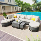 7 Pieces Outdoor Wicker Sofa Set, Rattan Conservation Sectional Free Combination Set, Patio Furniture Sets with Coffee Table