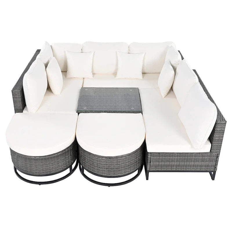 7 Pieces Outdoor Wicker Sofa Set, Rattan Conservation Sectional Free Combination Set, Patio Furniture Sets with Coffee Table