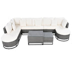 7 Pieces Outdoor Wicker Sofa Set, Rattan Conservation Sectional Free Combination Set, Patio Furniture Sets with Coffee Table