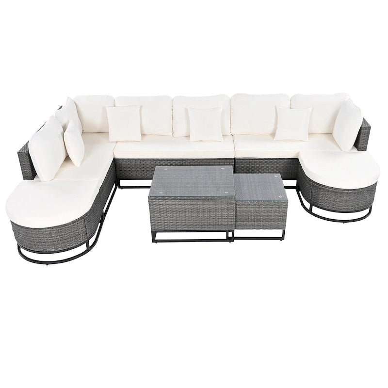 7 Pieces Outdoor Wicker Sofa Set, Rattan Conservation Sectional Free Combination Set, Patio Furniture Sets with Coffee Table