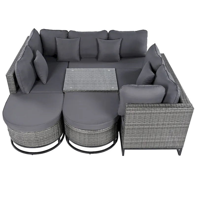 7 Pieces Outdoor Wicker Sofa Set, Rattan Conservation Sectional Free Combination Set, Patio Furniture Sets with Coffee Table