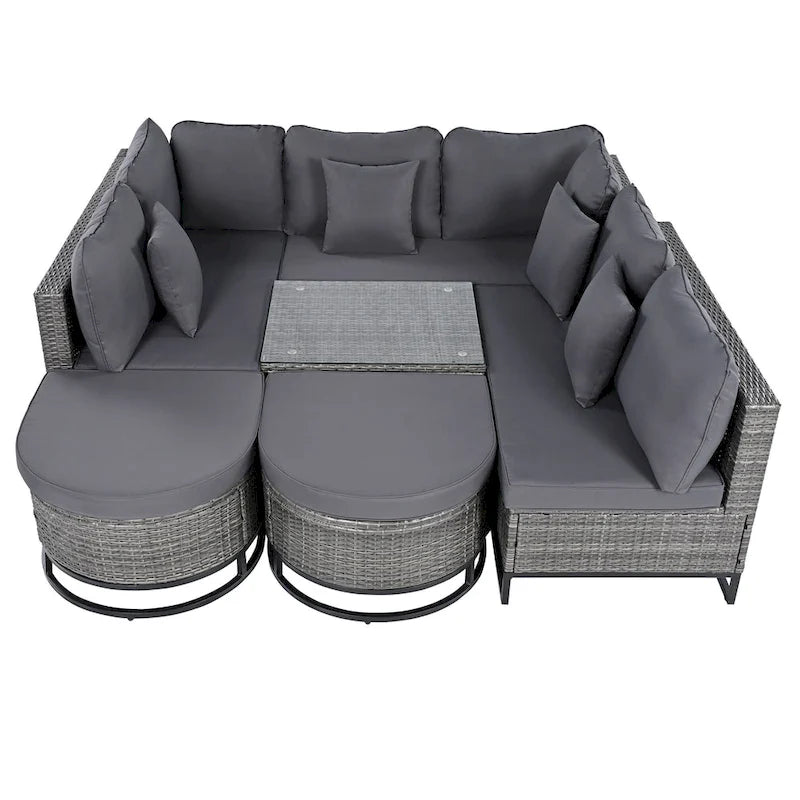 7 Pieces Outdoor Wicker Sofa Set, Rattan Conservation Sectional Free Combination Set, Patio Furniture Sets with Coffee Table