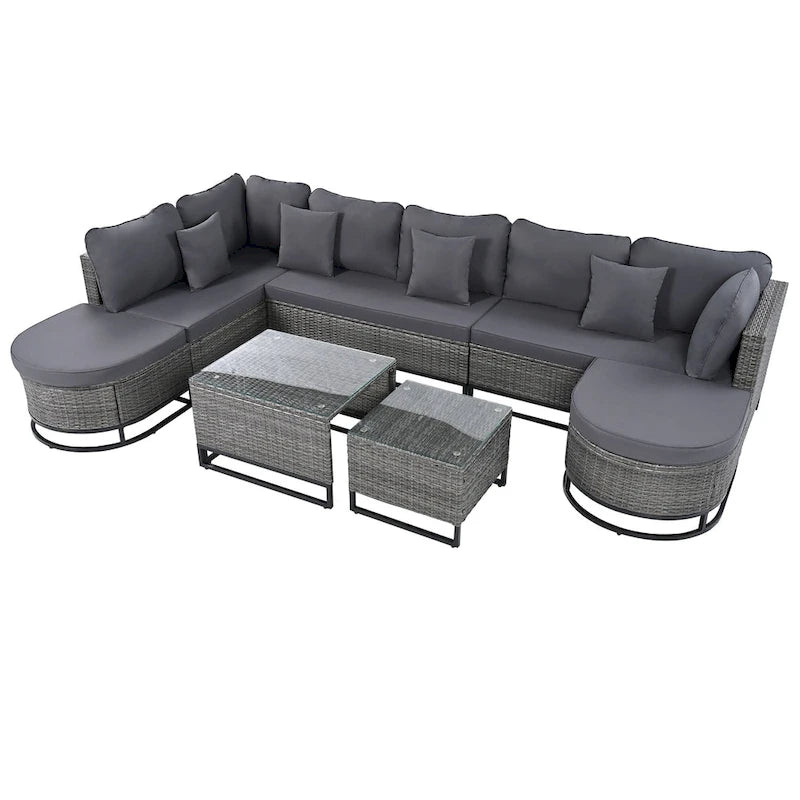 7 Pieces Outdoor Wicker Sofa Set, Rattan Conservation Sectional Free Combination Set, Patio Furniture Sets with Coffee Table