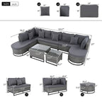 7 Pieces Outdoor Wicker Sofa Set, Rattan Conservation Sectional Free Combination Set, Patio Furniture Sets with Coffee Table
