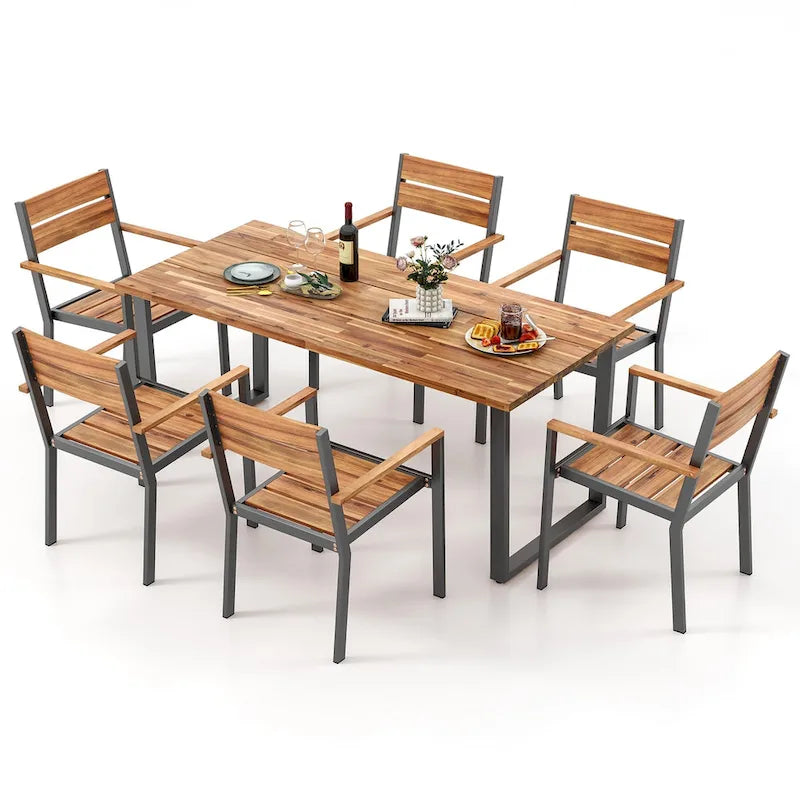 Gymax 7 Piece Patio Dining Set 69   Rectangle Table w/ 6 Stackable