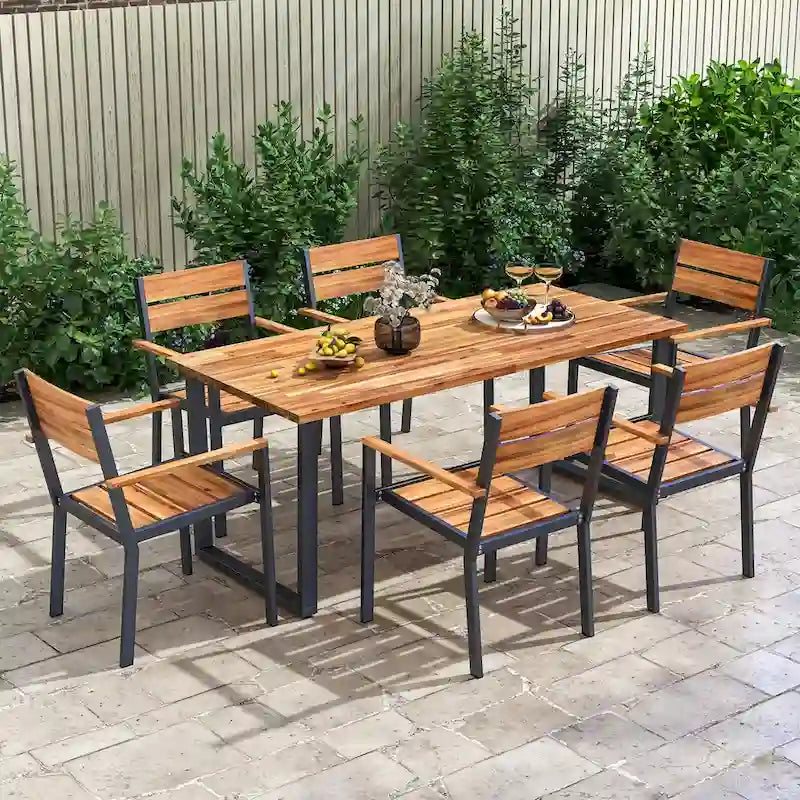 Gymax 7 Piece Patio Dining Set 69   Rectangle Table w/ 6 Stackable