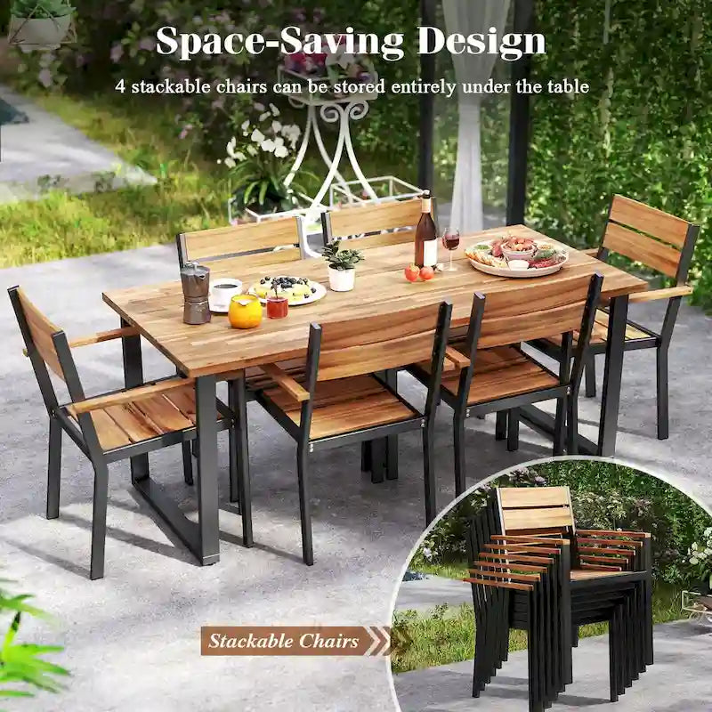 Gymax 7 Piece Patio Dining Set 69   Rectangle Table w/ 6 Stackable
