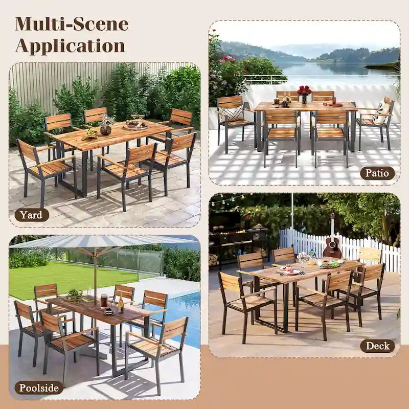 Gymax 7 Piece Patio Dining Set 69   Rectangle Table w/ 6 Stackable
