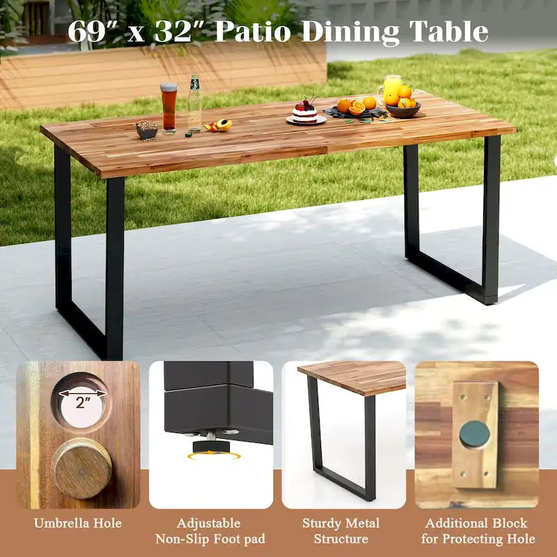 Gymax 7 Piece Patio Dining Set 69   Rectangle Table w/ 6 Stackable