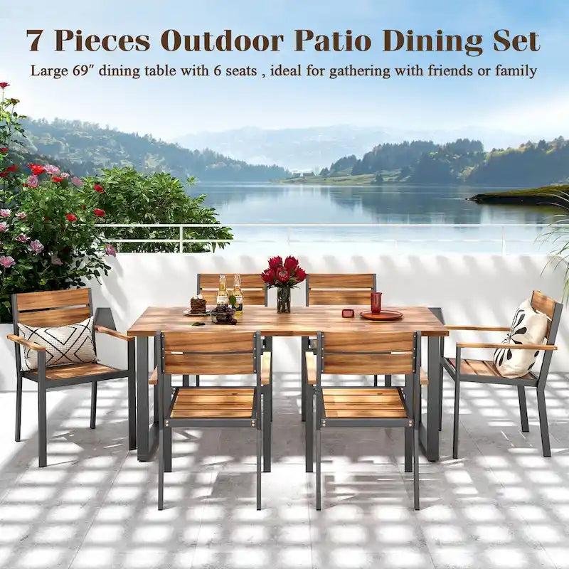 Gymax 7 Piece Patio Dining Set 69   Rectangle Table w/ 6 Stackable