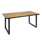 70 Inch Acacia Wood Dining Table Teak Top Black Metal Legs Outdoor Patio
