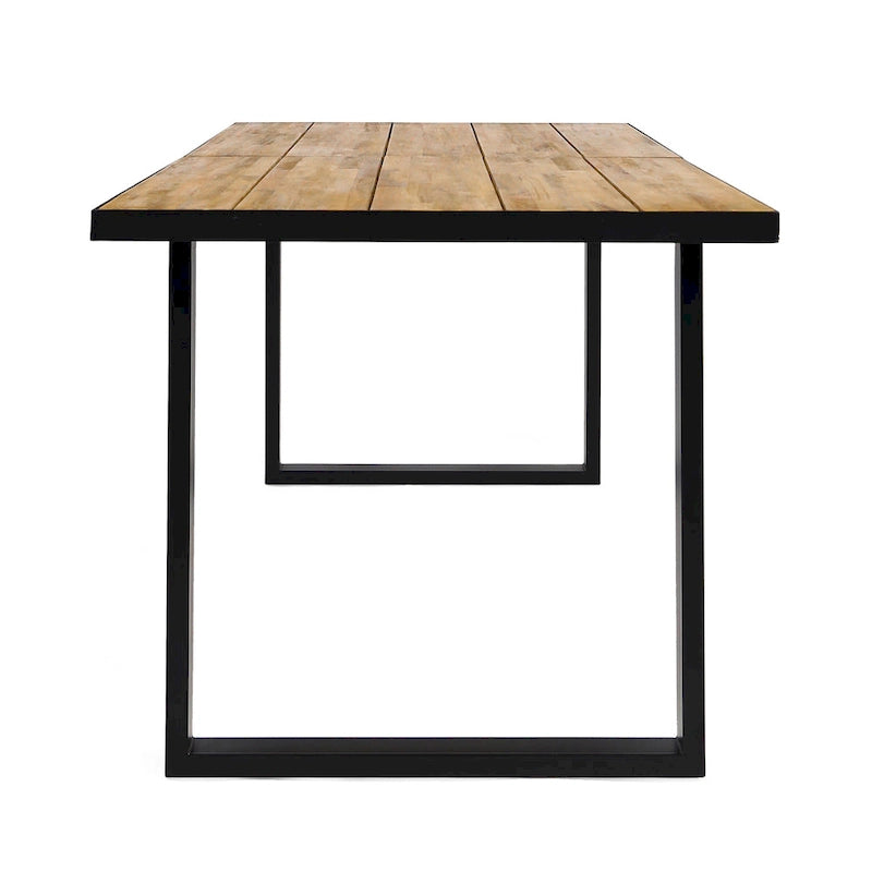 70 Inch Acacia Wood Dining Table Teak Top Black Metal Legs Outdoor Patio